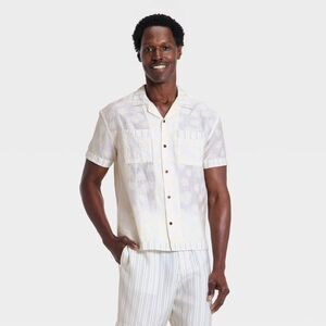 Houston White Men's Floral Jacquard Short Sleeve Camp Shirt L NWT